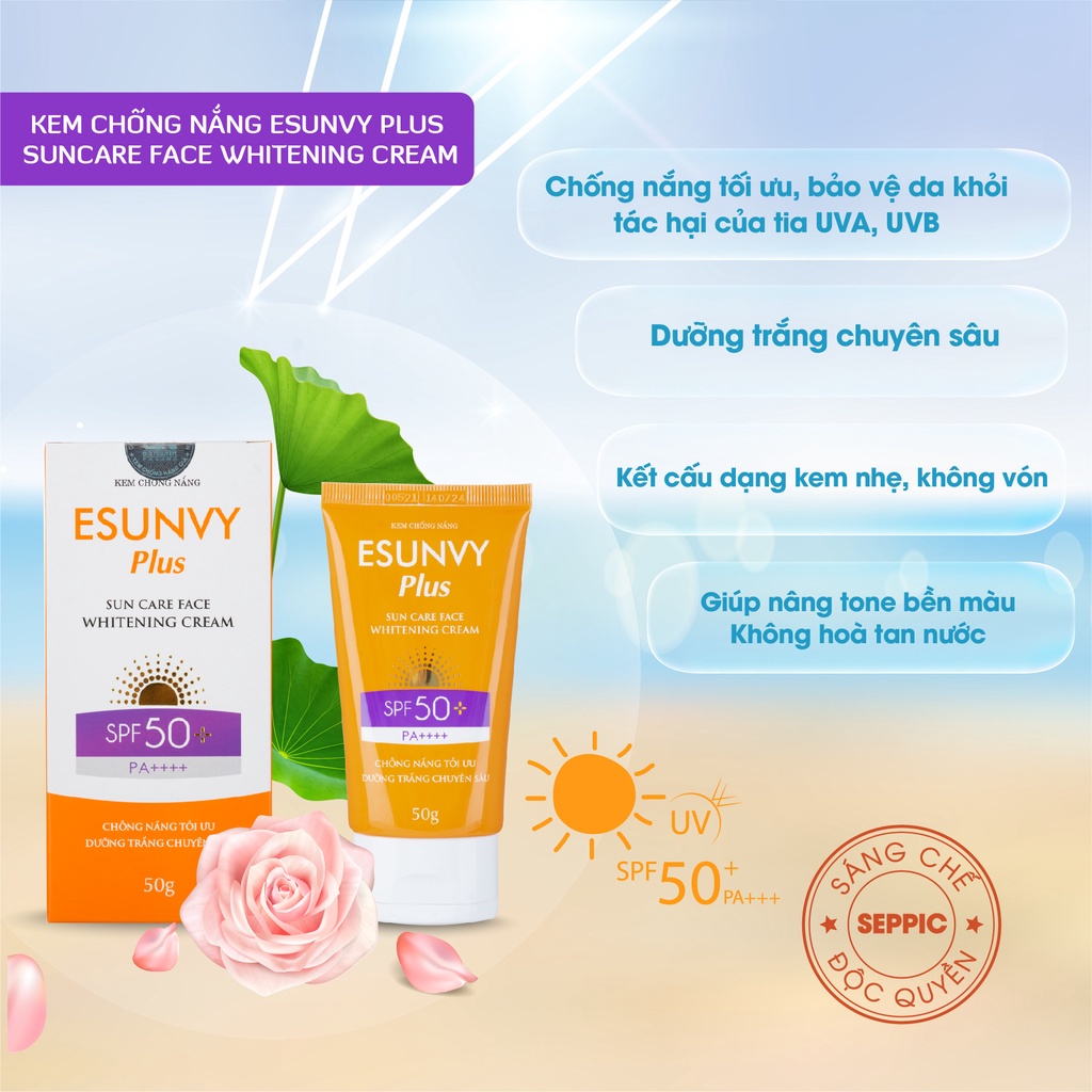 Kem Chống Nắng Esunvy Plus Sun Care Face SPF50+/PA++++ Phù Hợp Cho Da Nhạy Cảm, Bảo Vệ Da Hoàn Hảo Tuýp 50g