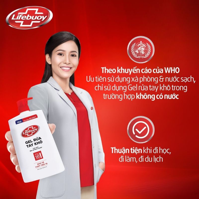 Gel rửa tay lifebuoy gel khô sạch siêu nhanh bảo vệ vượt trội chai vòi lớn 1.1kg