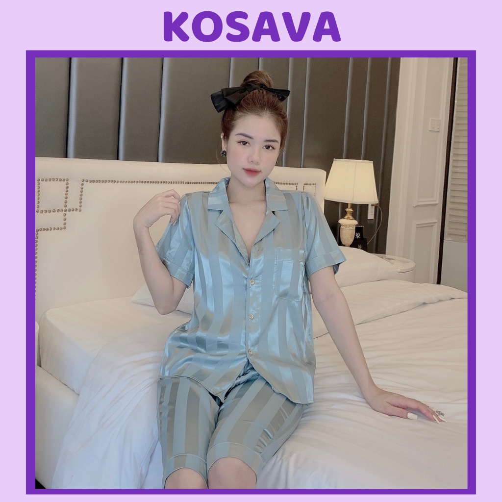 Đồ bộ pijama lụa gấm áo cộc quần lửng chất liệu gấm tơ KOSAVA