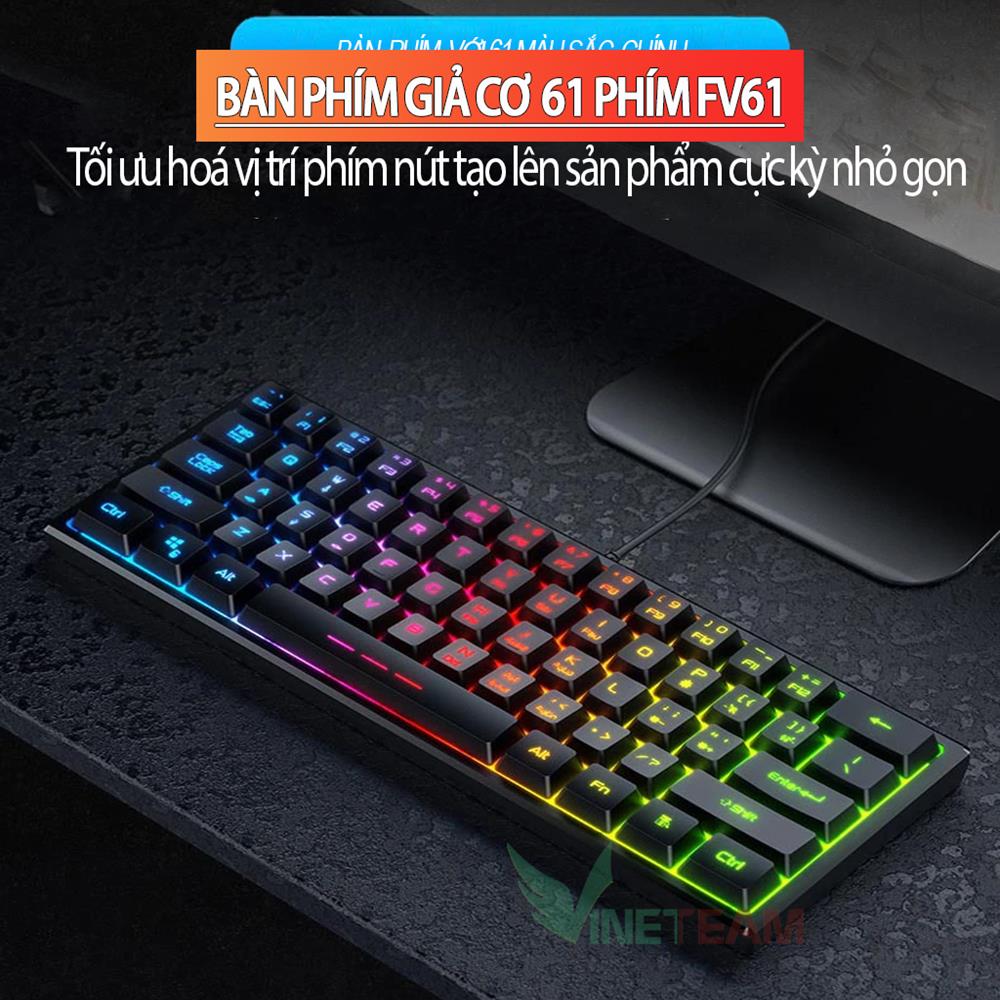 Bàn Phím Mini Chơi Game 61 Phím Nhỏ Gọn Led Rainbow Đổi Màu Với 3 Chế Độ Led -dc4445