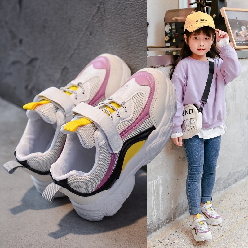 New Children's Shoes Korean Mesh Breathable Solid Bottom Sneakers Girls Running Shoes Tide