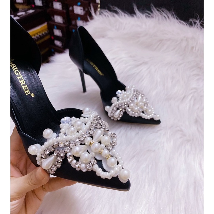TK3168-3 GIÀY CAO GÓT BIGTREE ĐÍNH CƯỜM ĐÁ, GIÀY CƯỚI