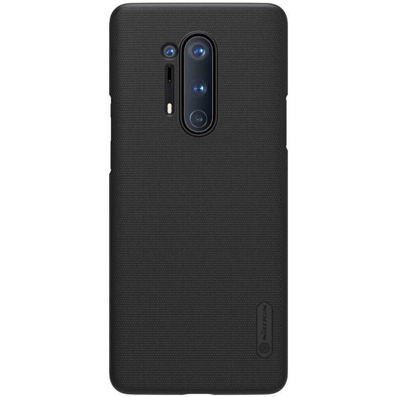 Ốp lưng nhựa cứng PC sần không bám vân tay, có gờ nổi bảo vệ camera, tặng kèm kệ đỡ điện thoại cho Oneplus 8 Pro.