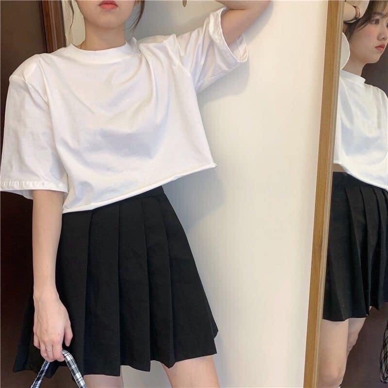 ÁO CROPTOP FORM RỘNG CỔ TRÒN TAY LỠ DÀI KIỂU DÁNG ÁO CROPTOP TRẮNG UNISEX HOT | BigBuy360 - bigbuy360.vn