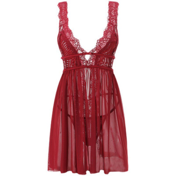 Váy ngủ sexy xuyên thấu xẻ sau với màu đỏ đậm nồng nàn quyến rủ