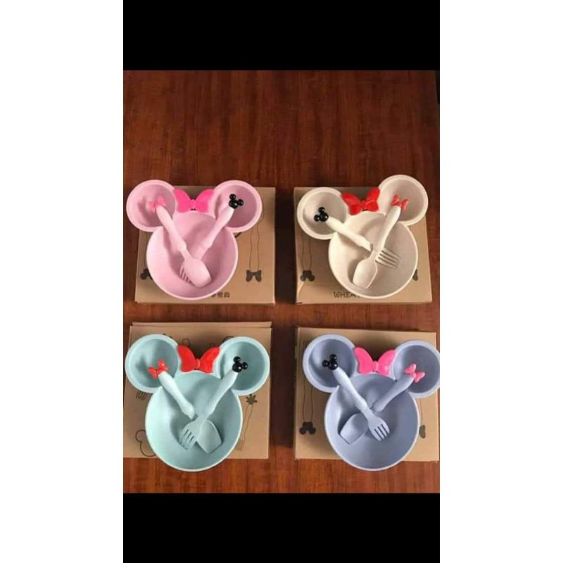 Khay ăn lúa mạch mickey kèm thìa dĩa cho bé
