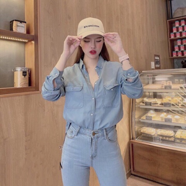 Áo Sơ mi jean nữ dài tay nhiều màu hàng Quảng Châu