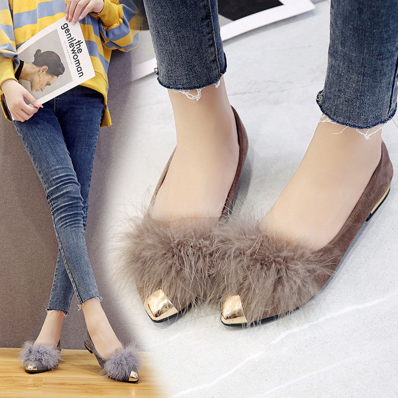 Giày Búp Bê Mũi Nhọn Đế Bằng Miệng Nông Phối Lông Thời Trang 2020 Cho Nữ | BigBuy360 - bigbuy360.vn