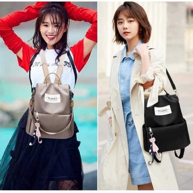 Balô kiêm túi đeo chéo tặng móc khoá mèo xinh