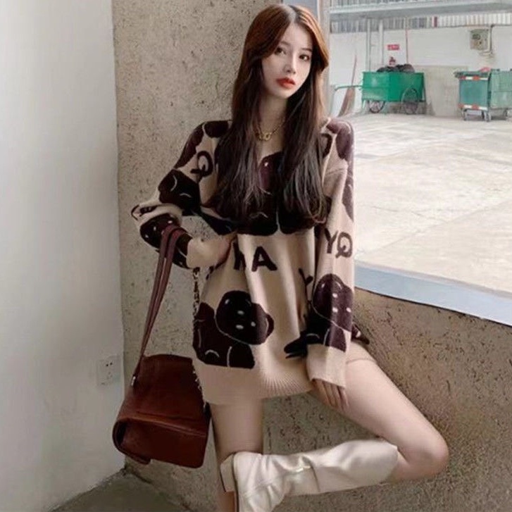 Áo Len Dài Tay Nữ, Áo Len Nữ GUMAX Họa Tiết Gấu FreeSize Form Rộng Hàng Quảng Châu Cao Cấp | BigBuy360 - bigbuy360.vn