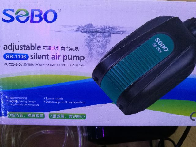 Máy sủi oxi hồ cá 2 vòi chạy êm SILENT AIR PUMP tặng kèm 2 met dây và 2 cục sủi