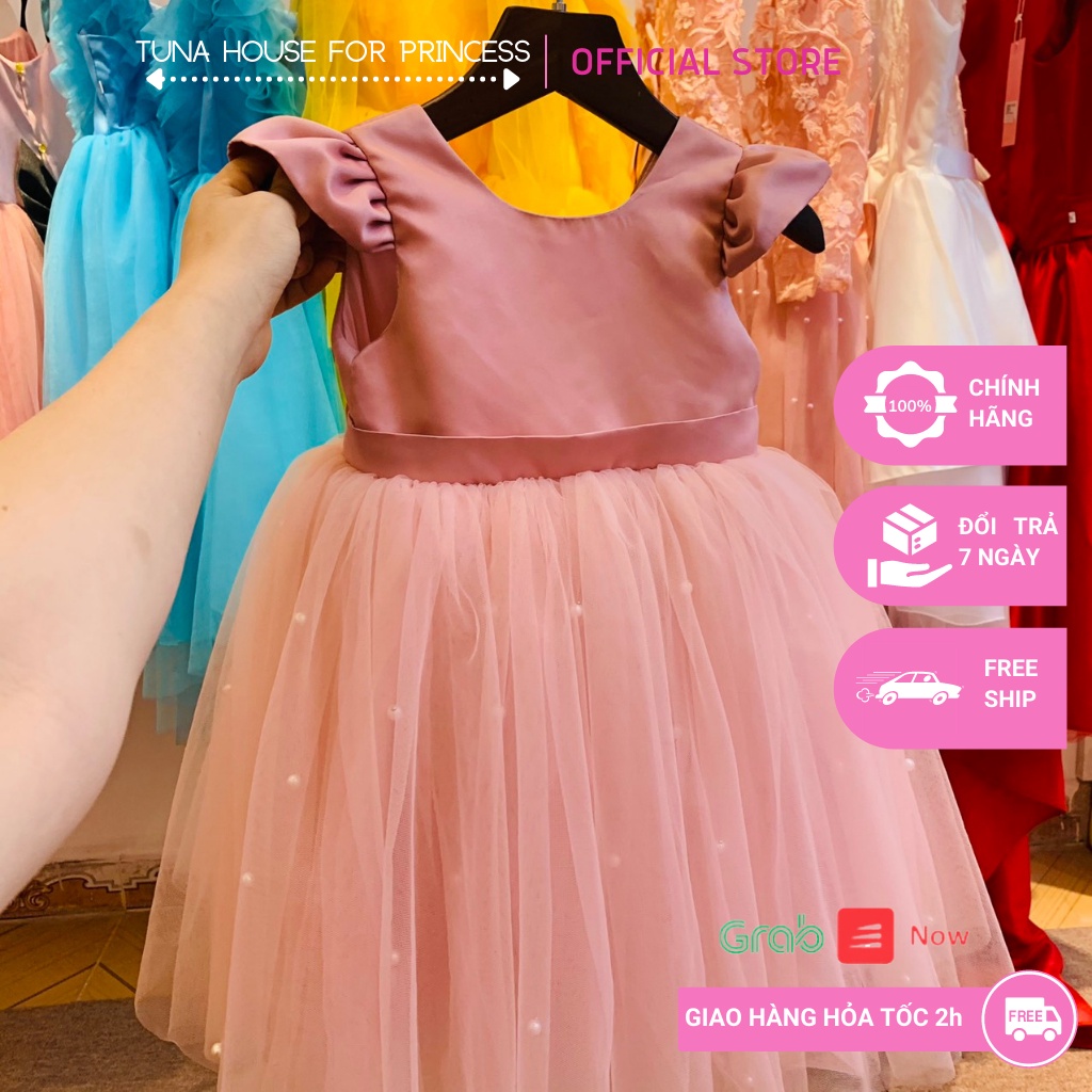 Váy đầm xoè công chúa thiết kế cho bé gái Rachel hồng mix ngọc - Tuna House For Princess