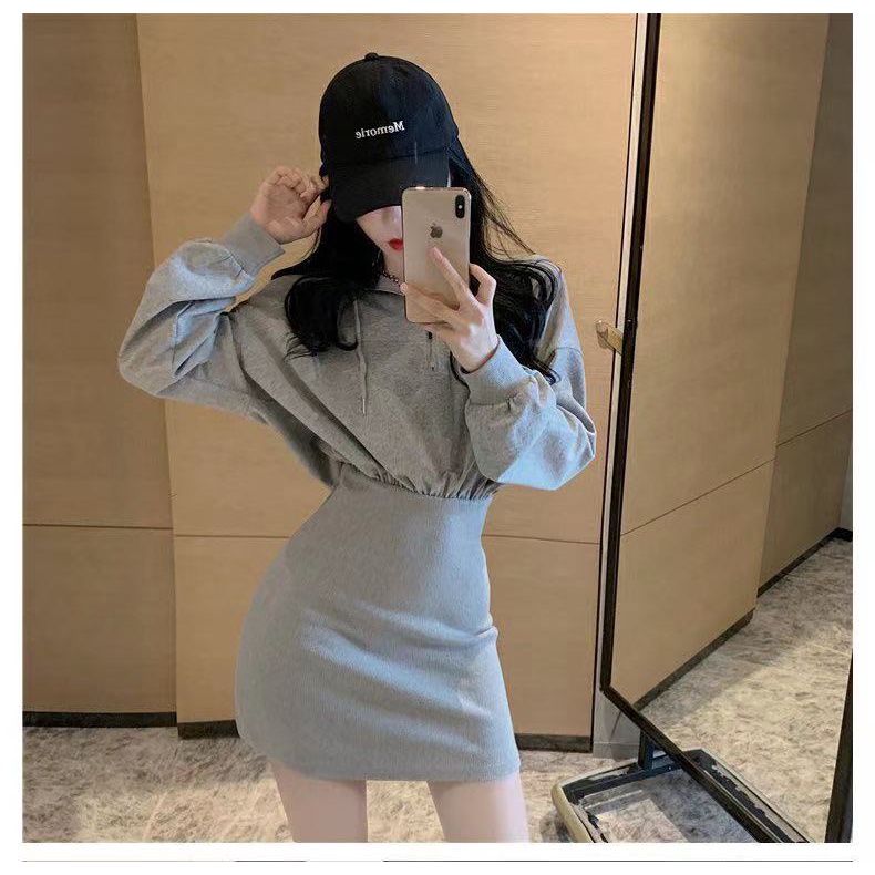 Đầm hoodie dài tay ôm eo phong cách thiên nhiên