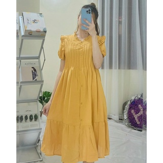 Váy bầu thiết kế cánh tiên, cổ bèo xinh xắn - đầm bầu công sở