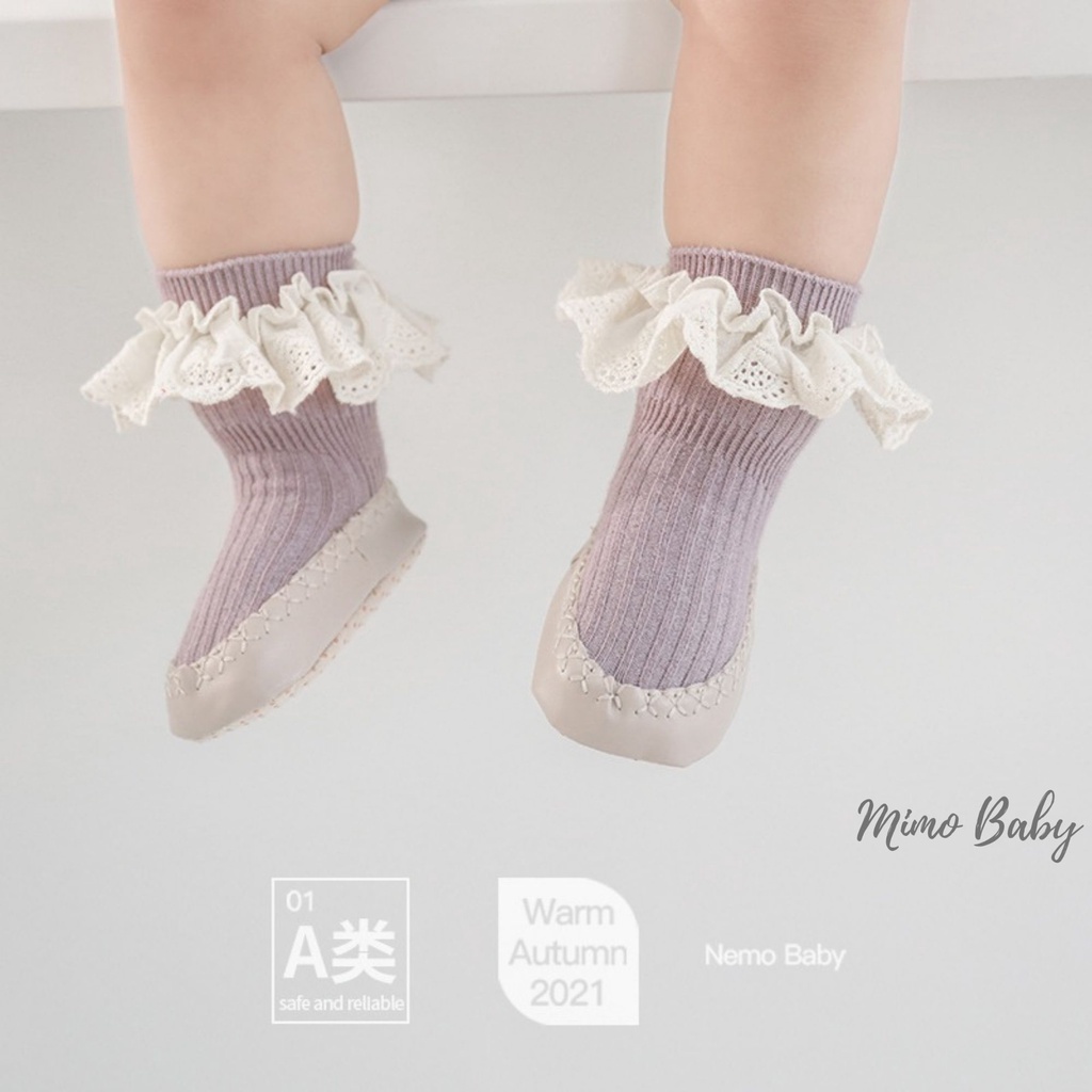 Giày tất tập đi chống trơn trượt viền ren cho bé mimo baby T07