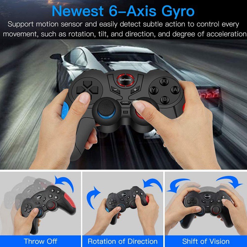 Tay Cầm Chơi Game Bluetooth Saitake STK - 7021X Màu Xanh + Đen, Tay Bấm Game Dành Cho Máy Tính , Điện Thoại