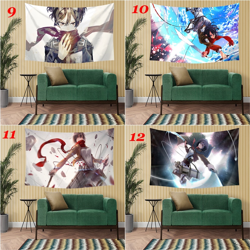 Thảm Treo Tường Trang Trí Có Kẹp In Hình Attack on Titan
