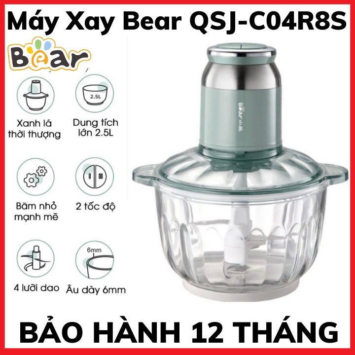 Máy Xay Thit Thưc Phẩm Đa Năng Bear QSJ-C04R8S Cối Thủy Tinh 2.5L Công Suất 350W - Máy xay sinh tố Bear-BH 12 Tháng