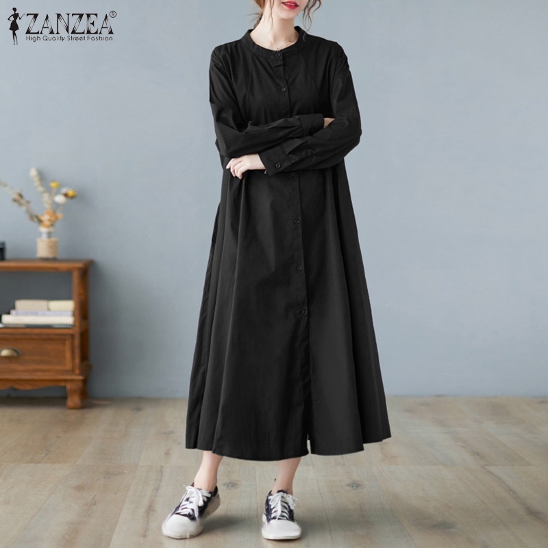 Đầm dài Zanzea tay dài cổ tròn phong cách nữ tính