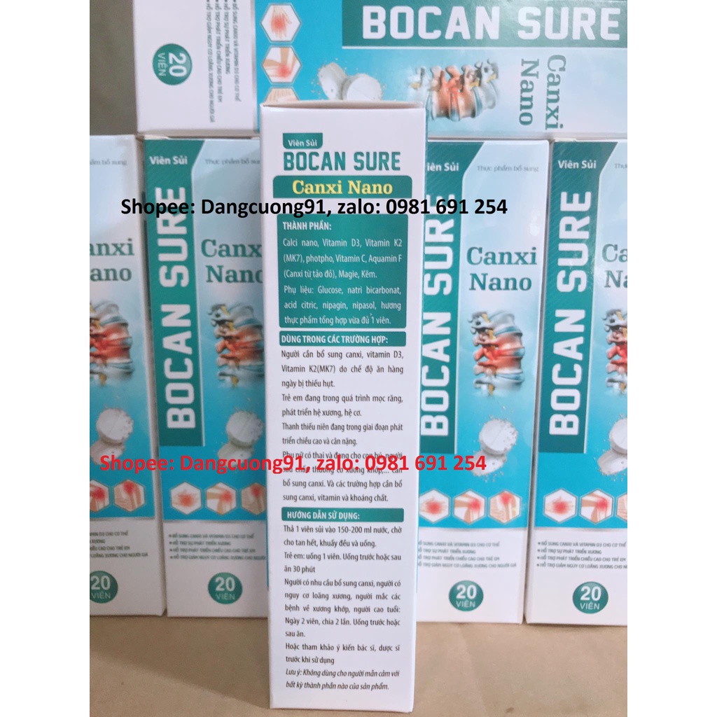 Viên Sủi Canxi Nano Bocan Sure bổ sung canxi vitamin và khoáng chất cho trẻ, người già và phụ nữ mang thai (lọ 20 viên)