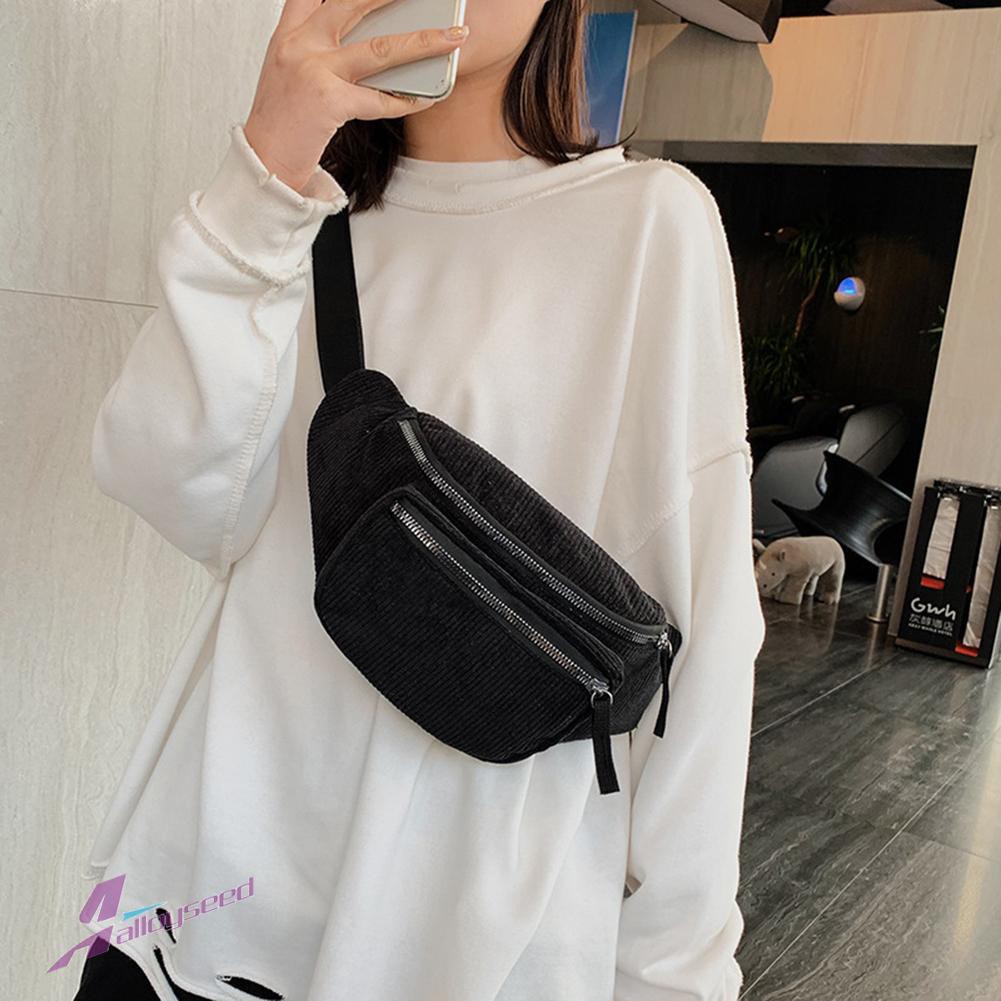 Al Fanny Chest Pack Zipper Women Men Crossbody Bag Corduroy Travel Money Pouch