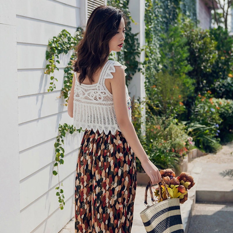 Áo Croptop Dệt Kim Không Tay Cổ Vuông Phối Tua Rua Phong Cách Boho Thời Trang Đi Biển Cho Nữ
