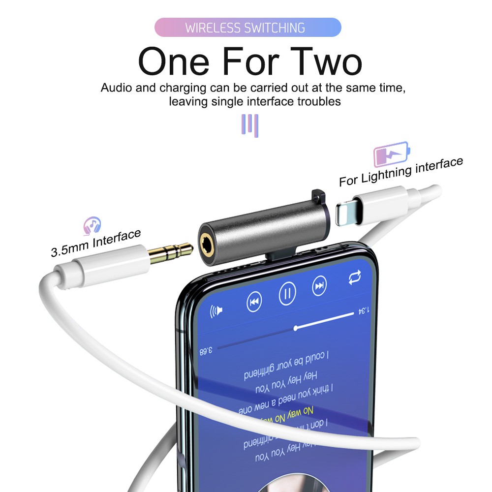 Đầu chia cổng tai nghe 2 trong 1 cho iPhone 7 8 plus X XR 11 Pro