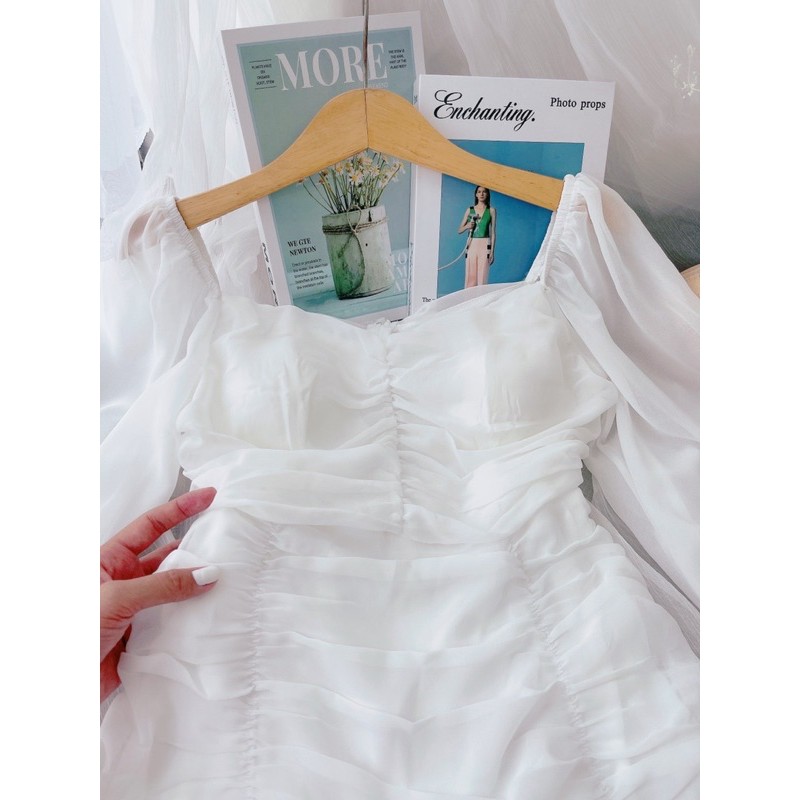 [Mã FAMARAL1 giảm 10K đơn 50K] ĐẦM TRẮNG NHÚN BODY RÚT DÂY TAY VOAN | BigBuy360 - bigbuy360.vn