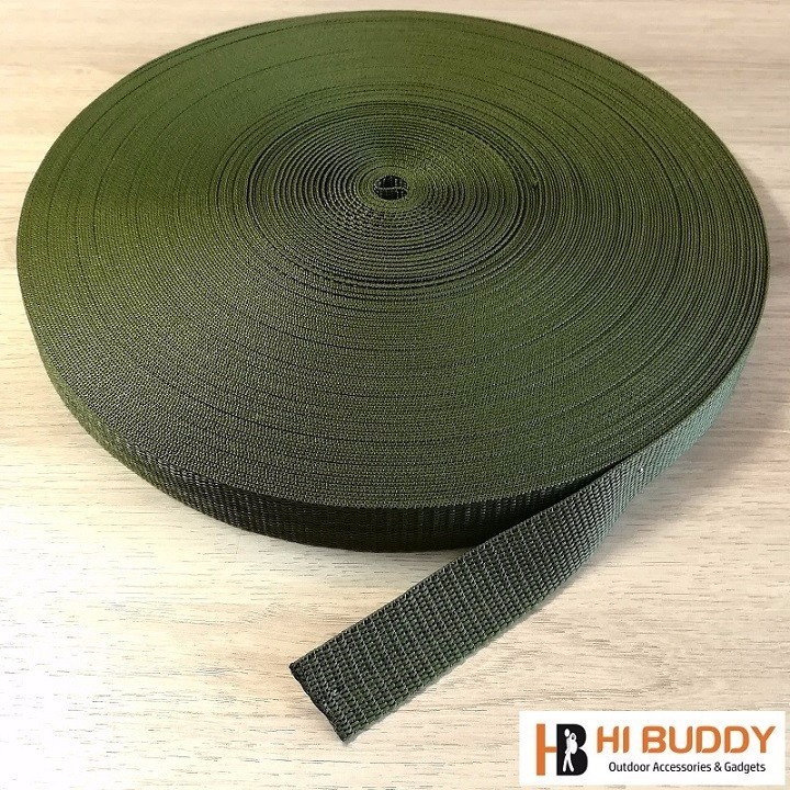 Bành Dây Dù Dẹt Xanh Rêu - DÀI 45M - NĂNG 1KG - BẢN RỘNG 2.5CM