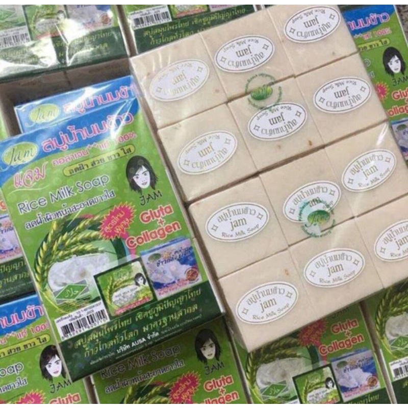 Chính Hãng - Lốc 12 xà bông cám gạo và nghệ cam Jam Thái Lan