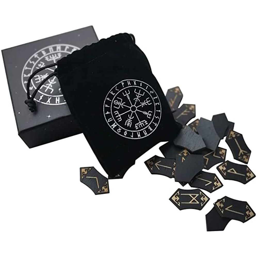 Bộ 25 Thẻ Gỗ In Chữ Runes Nhiều Màu Sắc Kèm Túi Đựng
