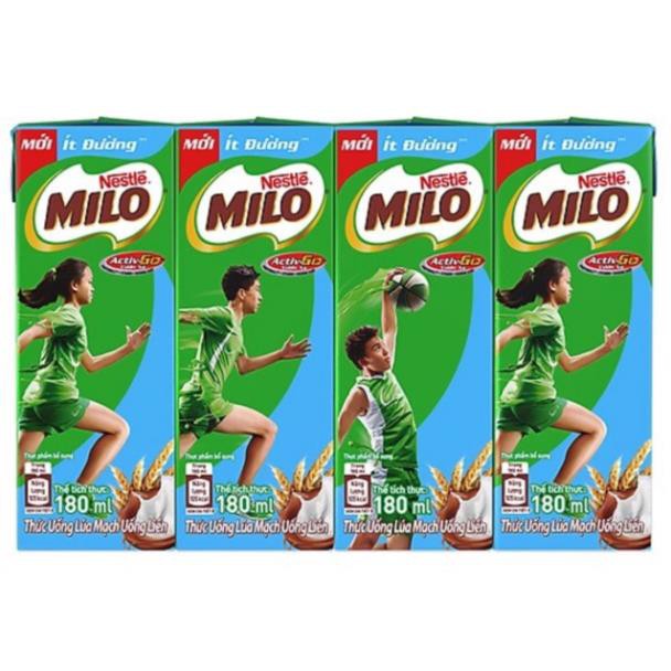 [CHỈ NHẬN GIAO HÀNG HOẢ TỐC NOWSHIP] LỐC 4 HỘP SỮA LÚA MẠCH NESTLE MILO ÍT ĐƯỜNG 180ML