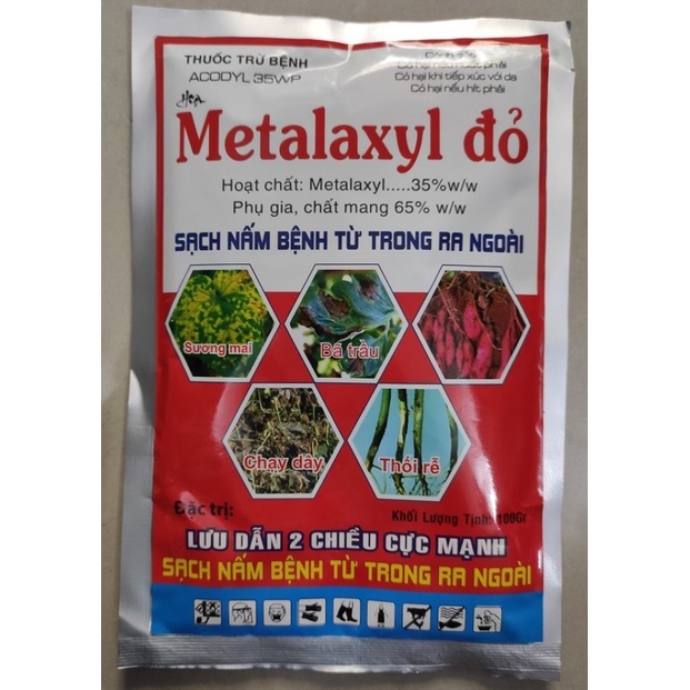 Thuốc trừ bệnh Metalaxyl Đỏ 100g - Thuốc đặc trị sương mai, thối rễ, nứt thân xì mủ