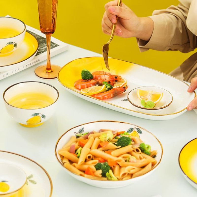 Bộ sưu tập đĩa sứ, đĩa sứ decor họa tiết chanh vàng - phụ kiện bàn ăn phong cách Hàn Quốc