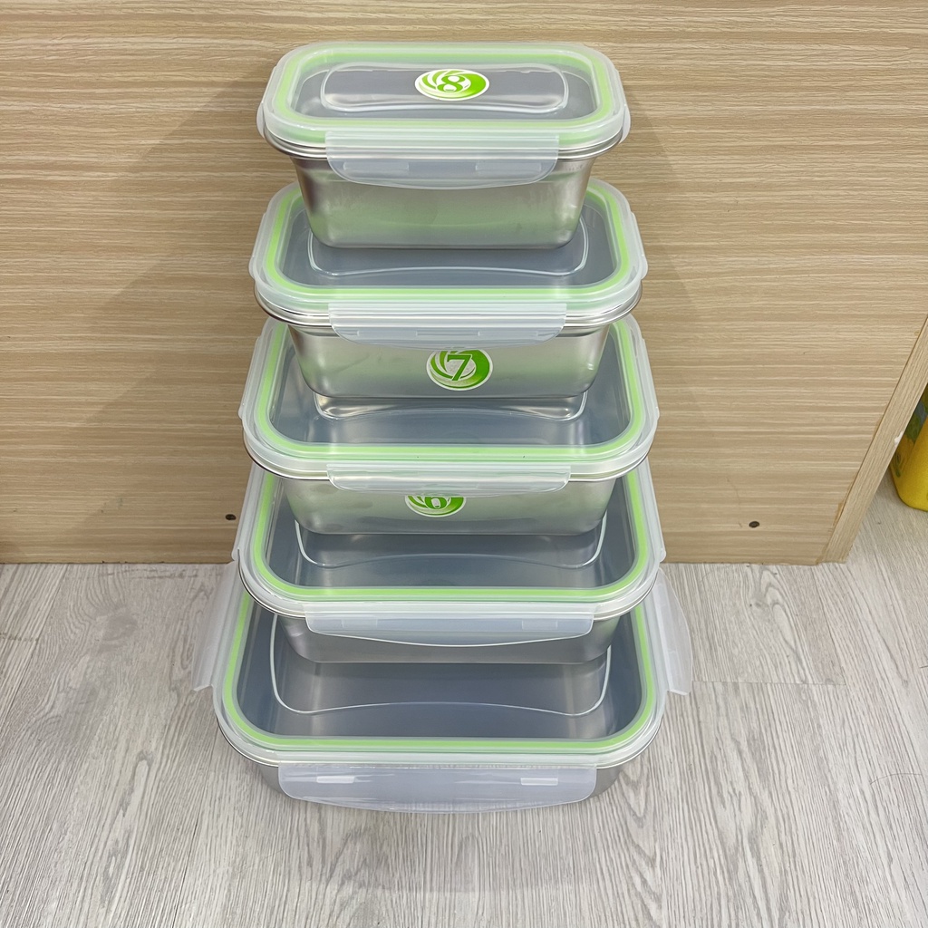 COMBO 5 HỘP ĐỰNG THỰC PHẨM NẮP NHỰA - Khay inox đựng topping trà sữa thức ăn thực phẩm lưu trữ kho đông lạnh