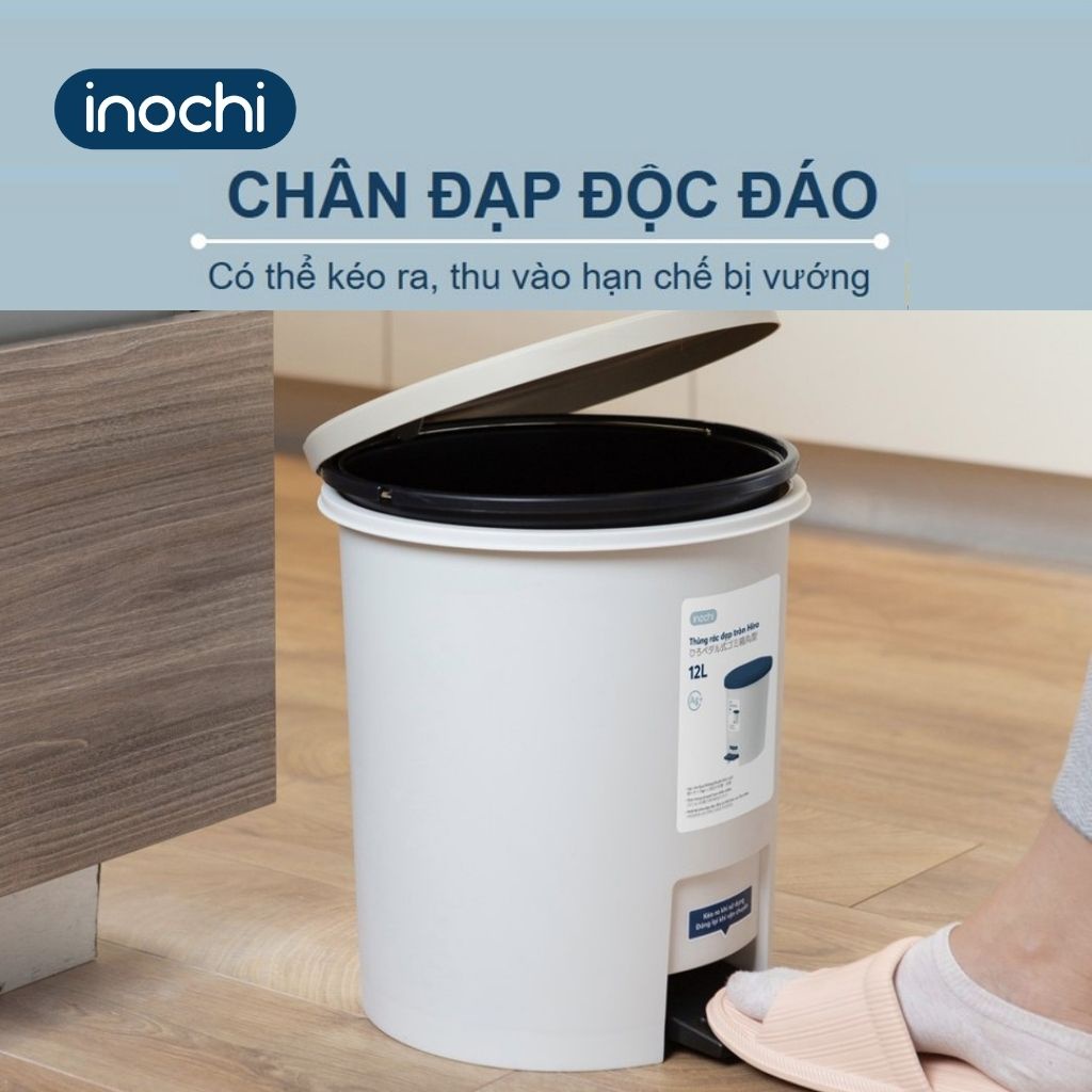 Thùng Rác Nhựa Đạp Chân INOCHI 12 Lít Nắp Đậy Tròn, Làm Sọt Rác Cho Văn Phòng, Trong Nhà, Ngoài Trời Nhỏ Gọn