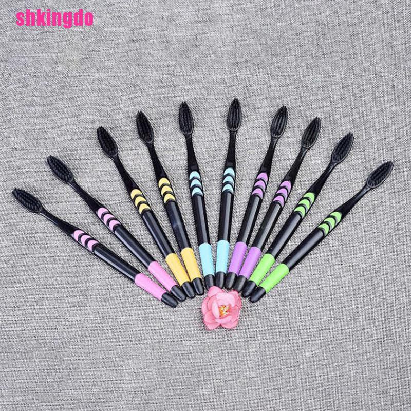 [Hàng mới về] Bộ 10 bàn chải đánh răng than tre mềm mại tiện dụng cho gia đình