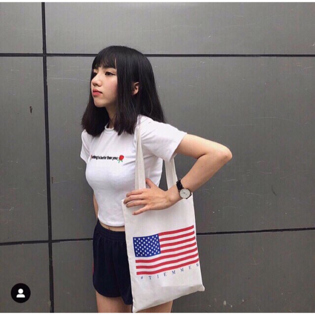 Áo croptop thun lạnh thêu hoa hồng 2 màu RICH STORE CRT49