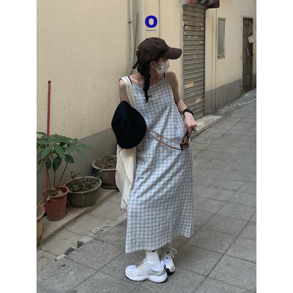 CARO DRESS Đầm caro basic mùa hè, đầm đơn giản phong cách Nhật Bản. Đầm màu xanh caro nhẹ nhàng.
