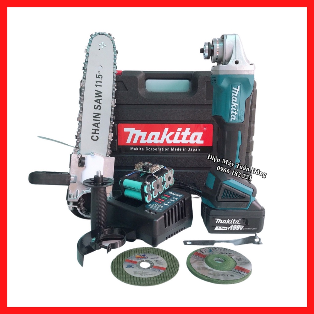 Máy cắt cầm tay pin Makita, máy mài pin Makita 3 tốc độ, động cơ không chổi than,tặng bộ lam xích