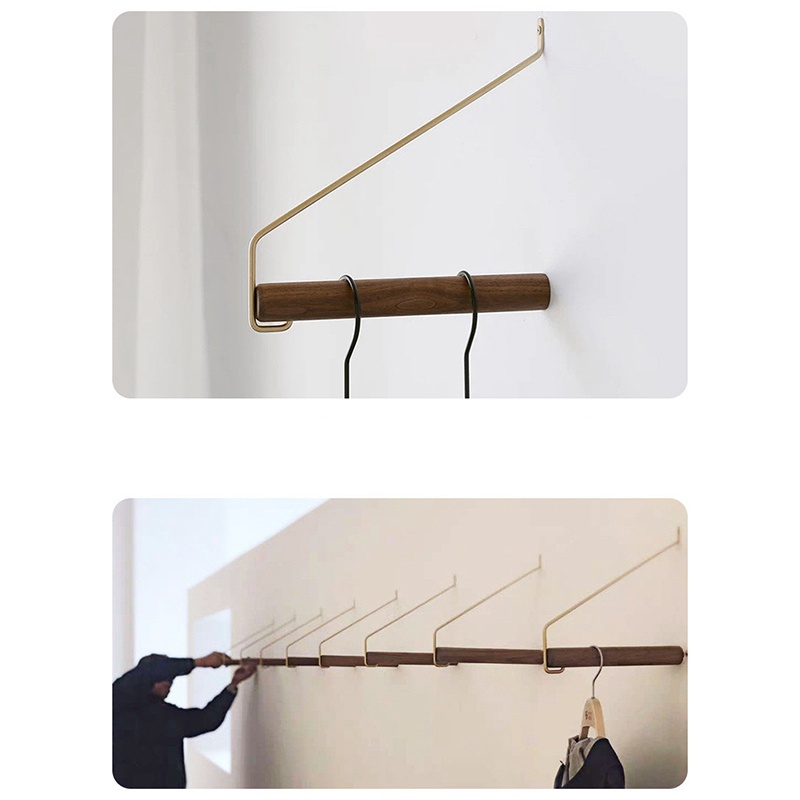 2 PCS Nordic Brass Cloth Hanger Rack Wall Hanging Hook Wood Hanging Organizers Bathroom Towel Rack Shop Home Decor