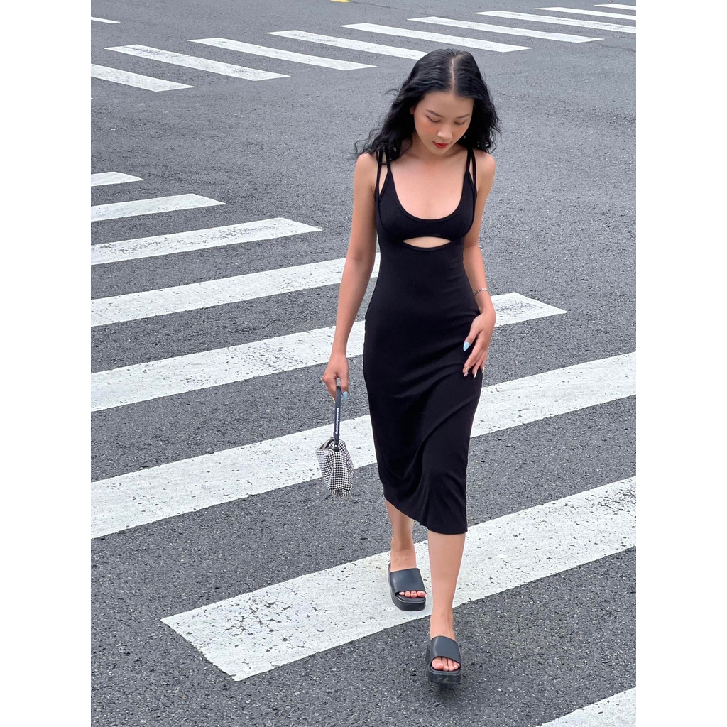 Set đầm 2 dây ôm body dáng dài phối áo bra thun tôn dáng - Byveestyle
