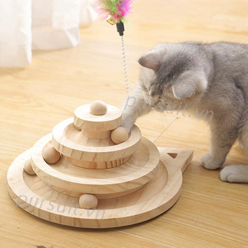 Đồ Chơi Tháp Bóng Lăn Bằng Gỗ 2 / 3 Cấp Độ Cho Thú Cưng