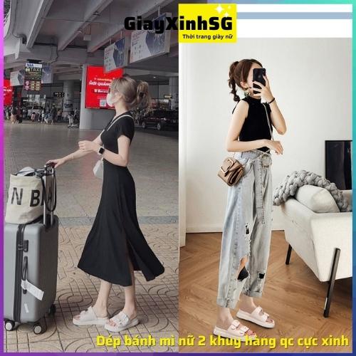 Dép bánh mì nữ  2 quai ngang, khuy cực xinh, đế cao 5cm