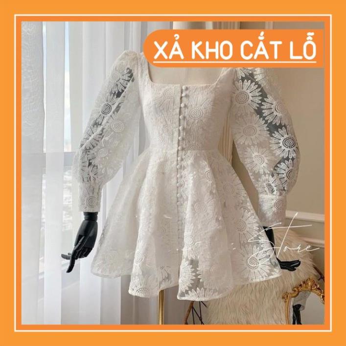[Quần Áo Hot] Đầm ren hoa cúc tay dài bồng phối nút bọc sang chảnh [KÈM ẢNH THẬT] | BigBuy360 - bigbuy360.vn