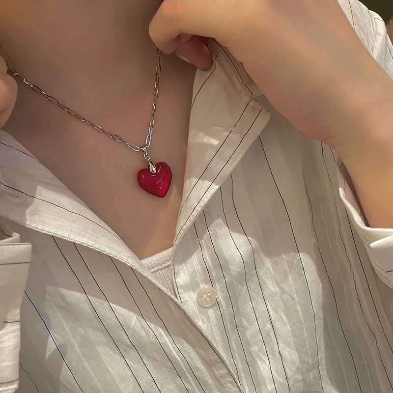 Dây chuyền 19A1245 phối mặt trái tim họa tiết sọc ngựa vằn đơn giản thời trang phong cách Hàn Quốc