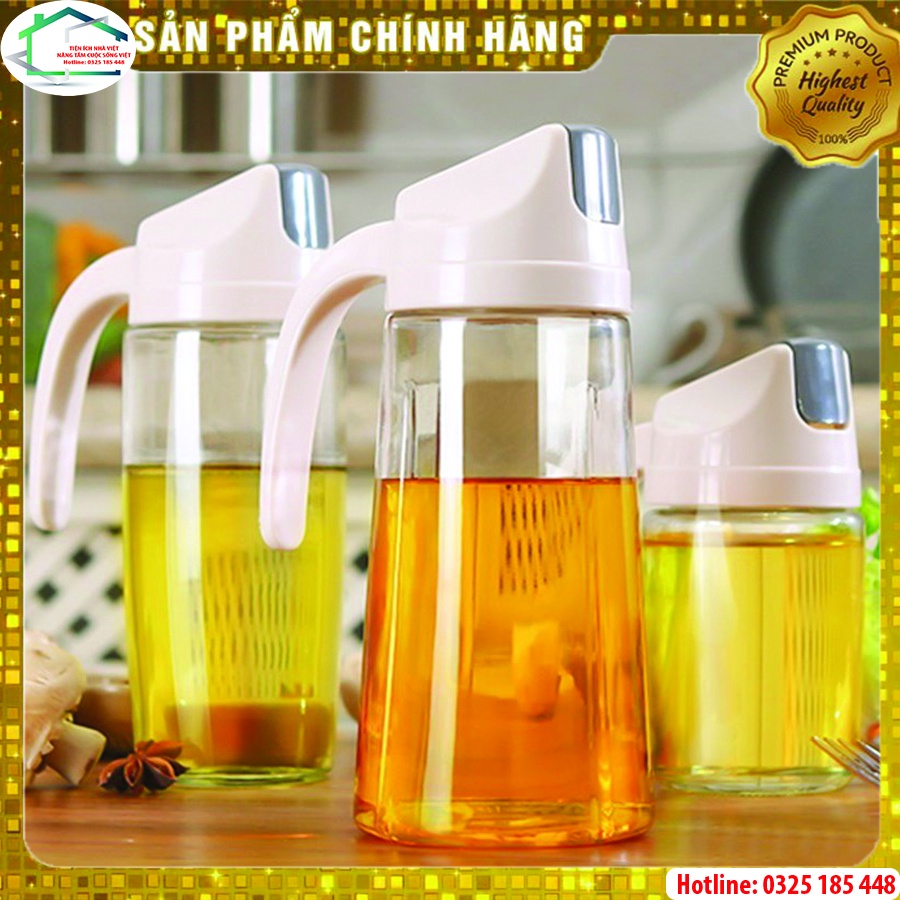 Chai rót thủy tinh đựng dầu ăn, nước mắm, mật ong có nắp tự đóng mở dung tích 300ml, 600ml, 630ml