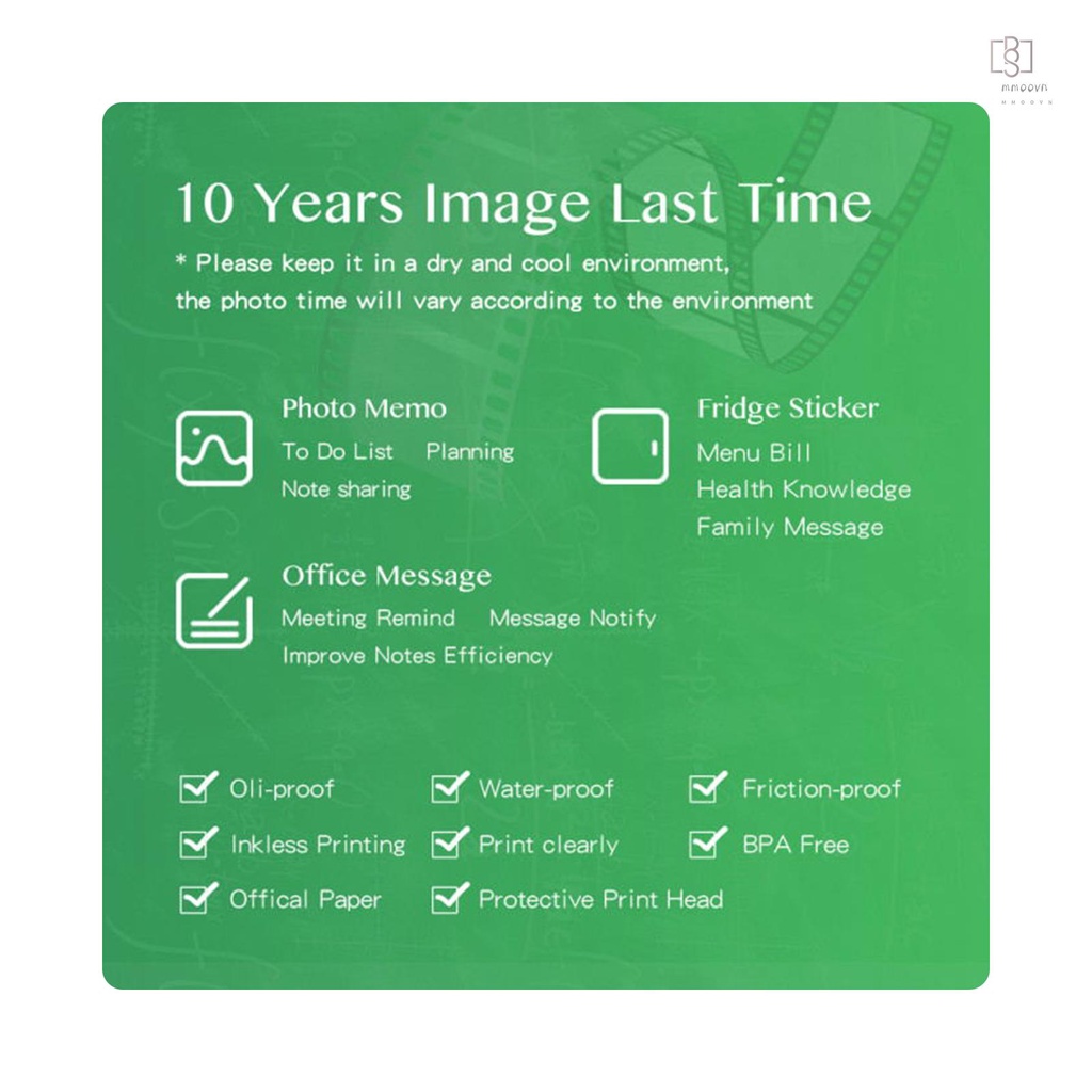 Cuộn giấy dán nhiệt 107x30mm không dính BPA chống nước chống dầu mini BT 3 cuộn cho máy in PeriPage A9 Max/A9s Max