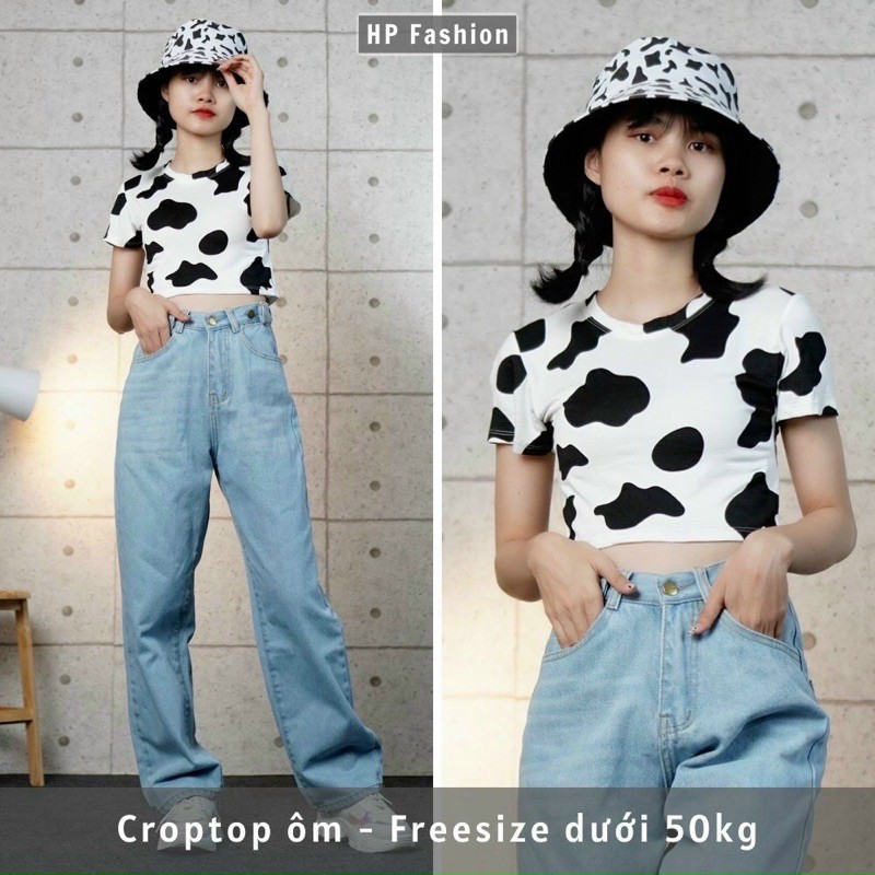 ÁO CROPTOP ÔM BODY IN HÌNH BÒ SỮA CÁ TÍNH