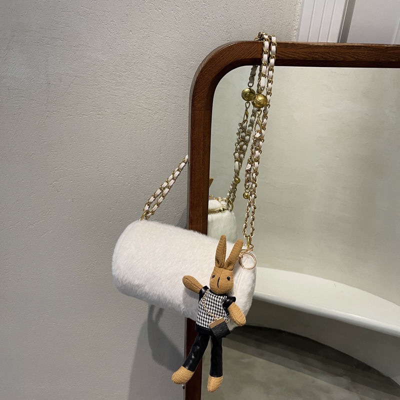 Túi đeo vai cỡ nhỏ IELGY vải lông phối dây xích thời trang cho nữ